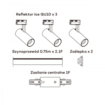 ICE SET 1F čierna 3x50W GU10 Light Prestige rail kit