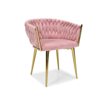 Pletené velúrové glamour kreslo ROSA  - púdrovo ružové
