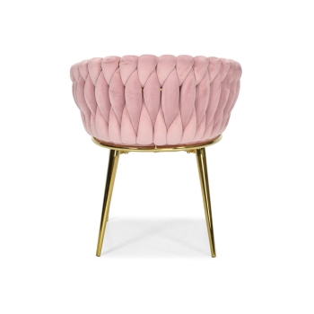 Pletené velúrové glamour kreslo ROSA  - púdrovo ružové