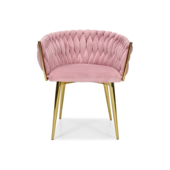 Pletené velúrové glamour kreslo ROSA  - púdrovo ružové