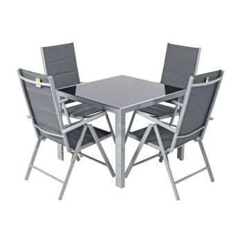 Hliníkový záhradný nábytok VENECIA Stôl 90 cm a 4 stoličky - strieborný