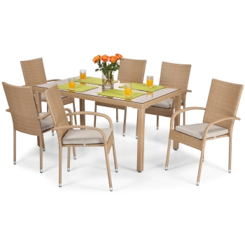 Technorattan záhradný set 6 miestny stôl MALAGA 150 cm - béžový