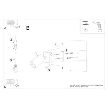 Nástenné svietidlo RING čierne s vypínačom 1x40W GU10 Sollux Lighting