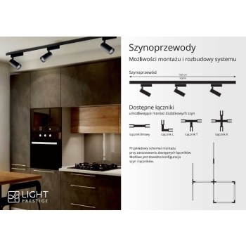 Koľajnica pre koľajnicový systém 1F biela 1,5 m koncové napájanie + uzáver Light Prestige