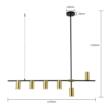 ARIZONA závesná lampa čierna/zlatá 6x40W GU10 Light Prestige