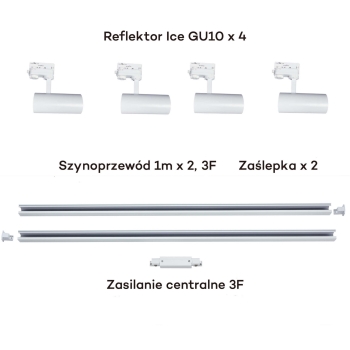 ICE SET 3F biely 4x50W GU10 Light Prestige rail kit
