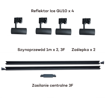 ICE SET 3F čierna 4x50W GU10 Light Prestige rail kit